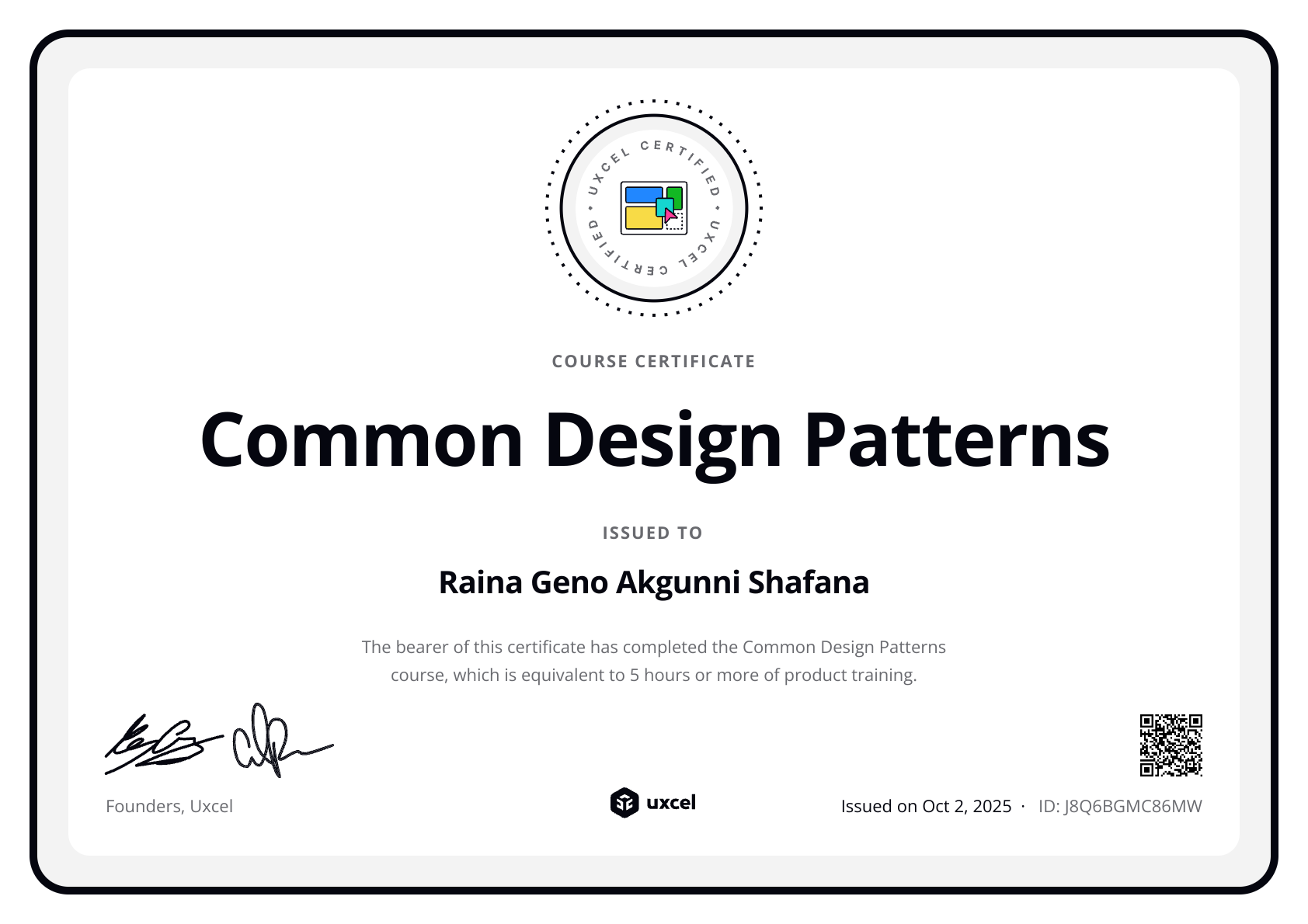 Raina Geno Akgunni Shafana's certificate